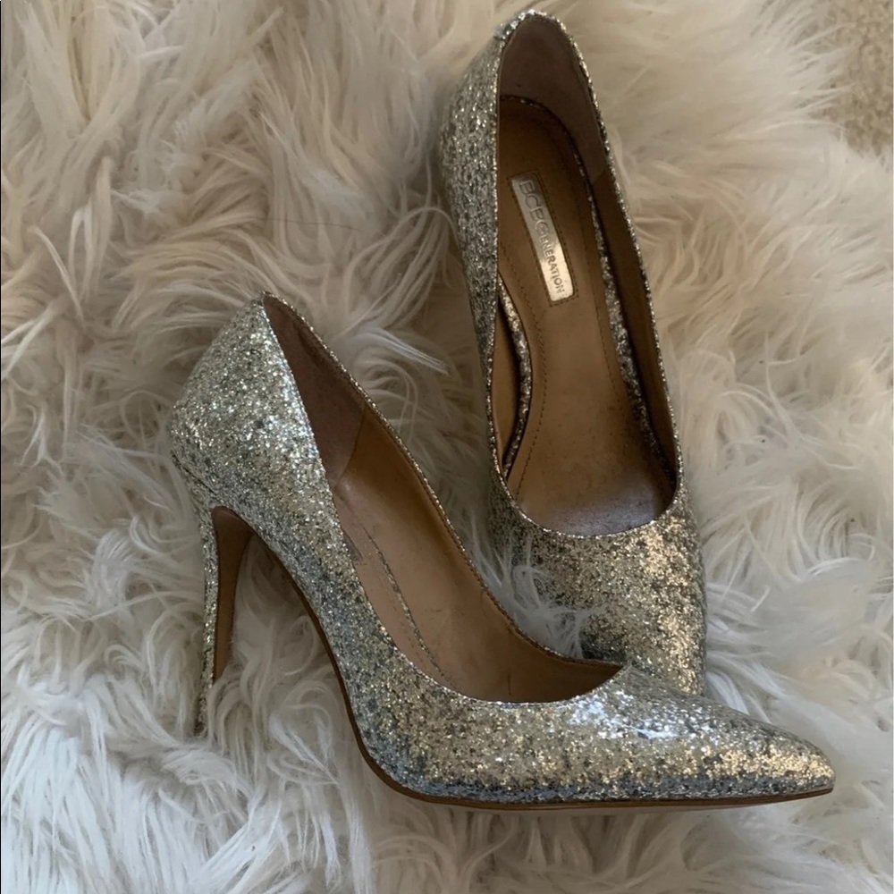 Silver BCBG glitter heels